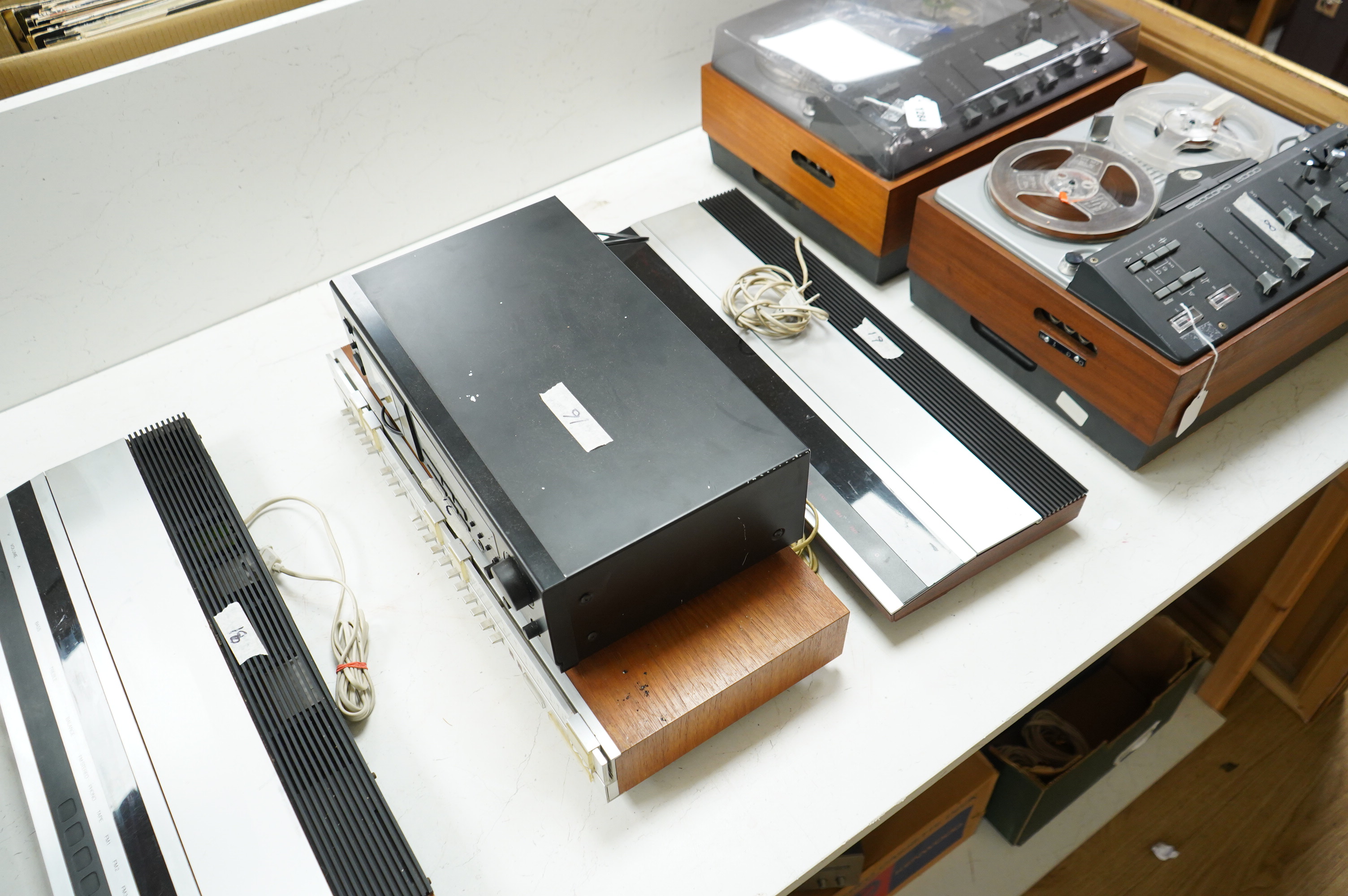 A Bang and Olufsen Beomaster 3000-2 type 2402, together with a Beomaster 2400 type 2901, plus a Denon DRM 550 cassette tape deck